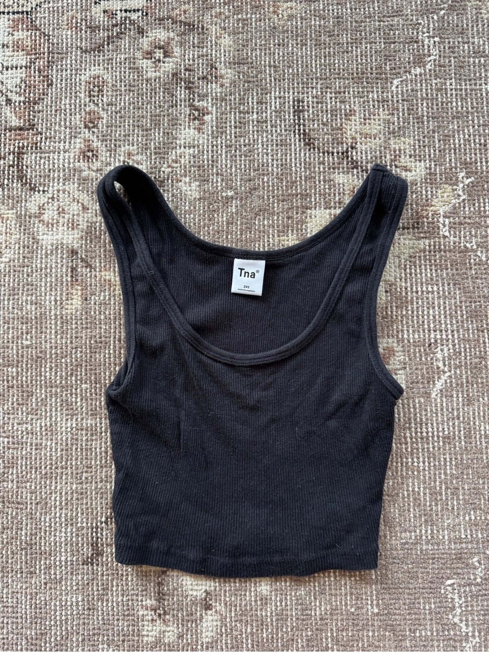 TNA Black Ribbed Scoop-Neck Crop Tank